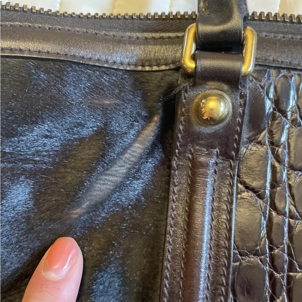 Gucci alligator crocodile brown tote with pony hair or crossbody purse Italy - Picture 9 of 12